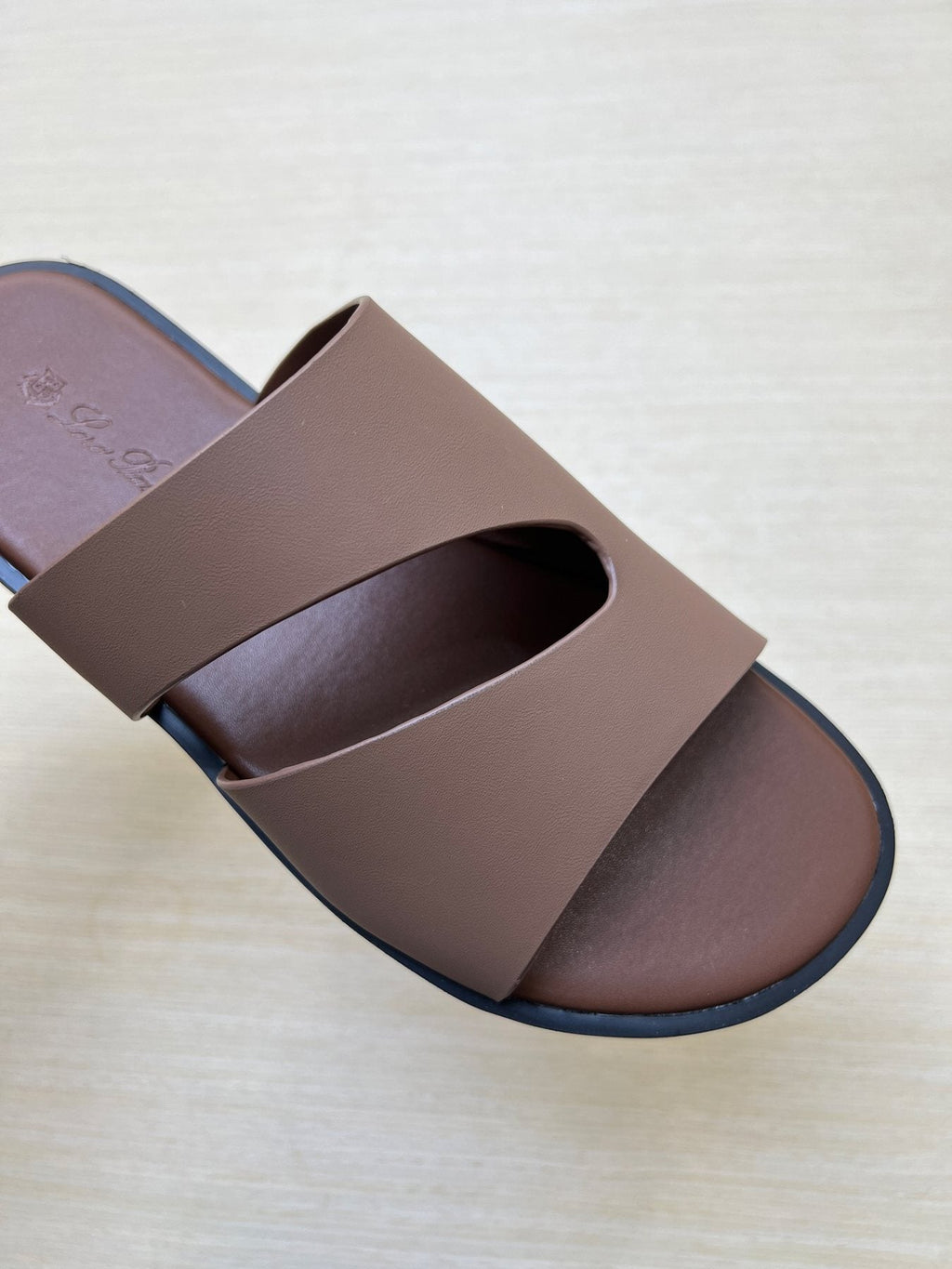 Loro Piana Taupe Brown Crossover Slide Sandals