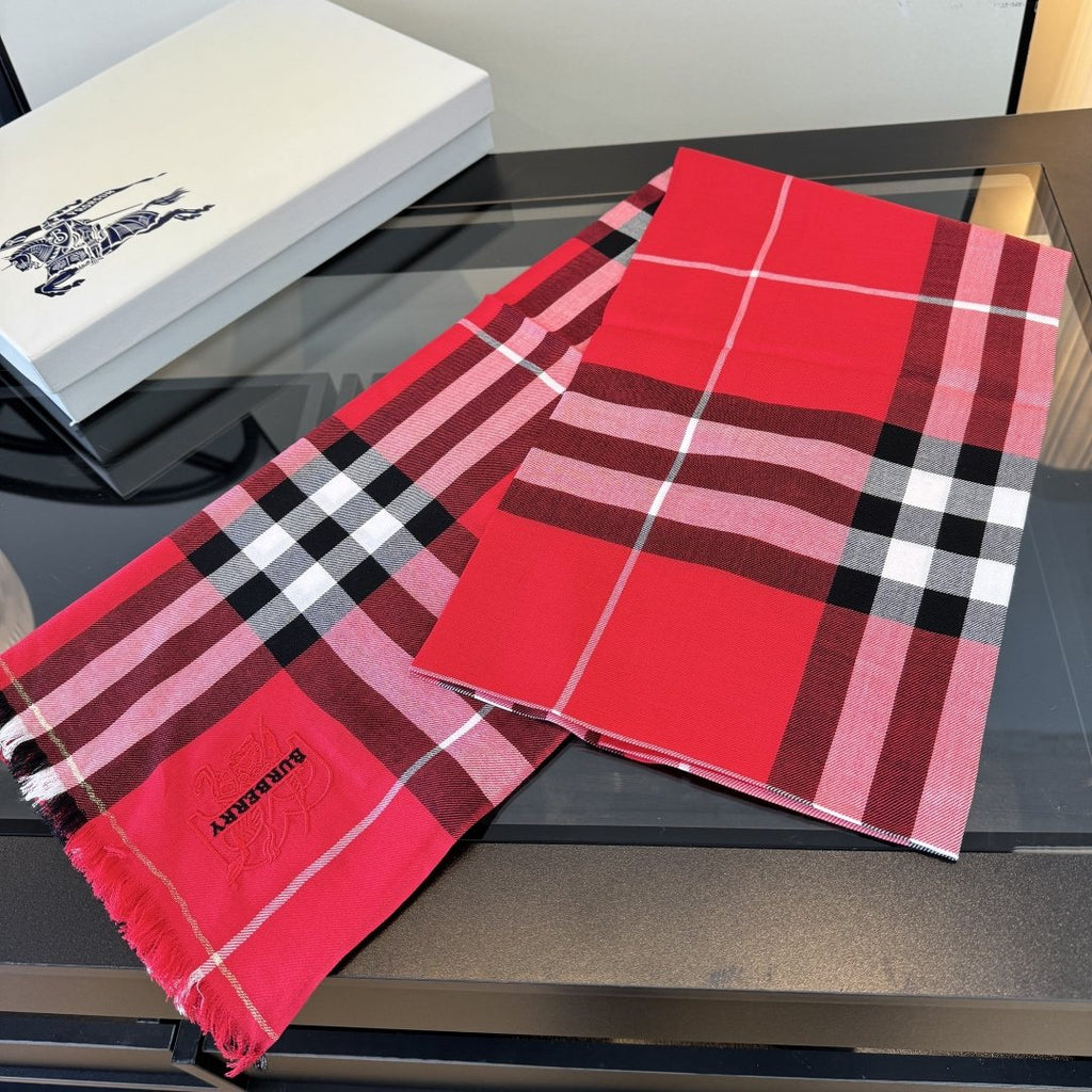 Burberry Red Plaid Fringe Scarf