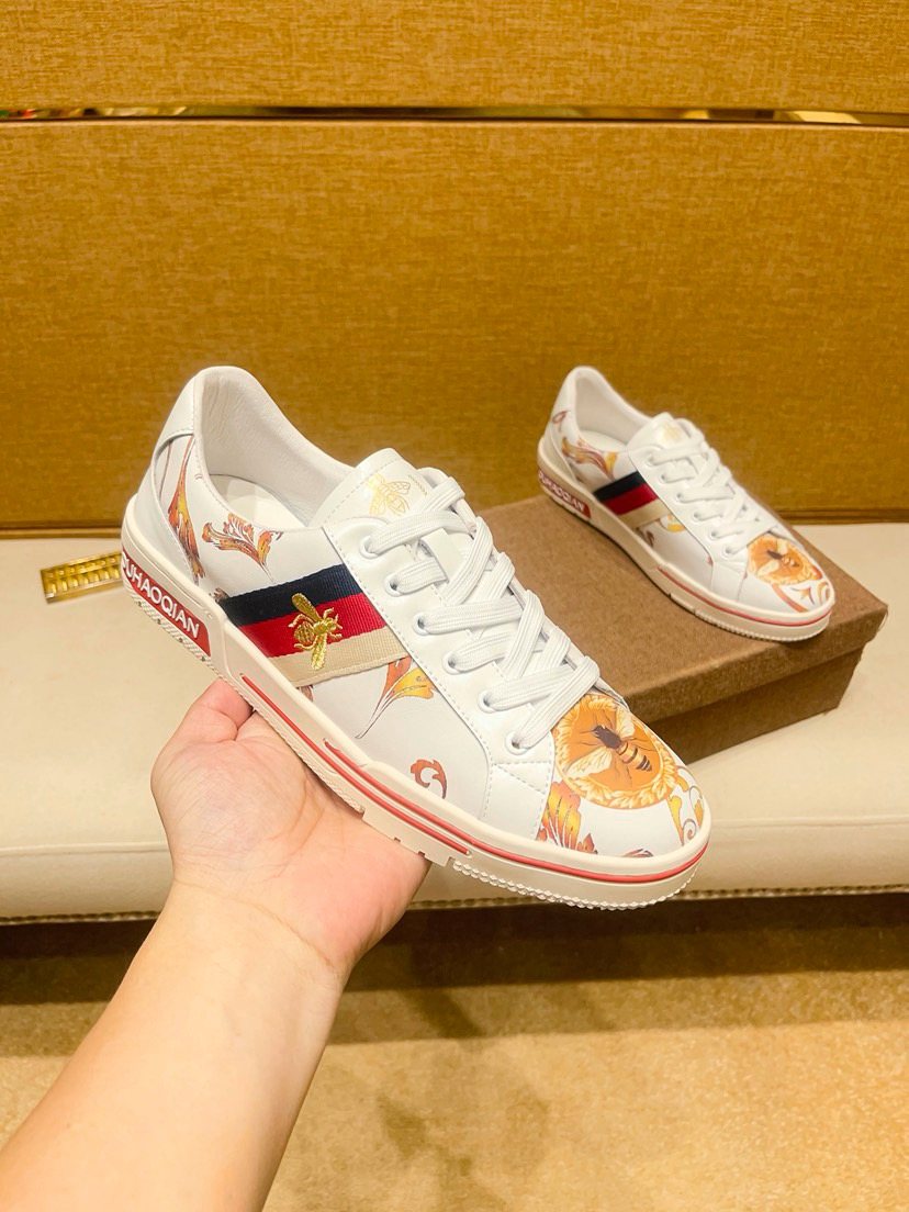 Gucci Men’s White Multicolor Graphic Low-Top Sneakers