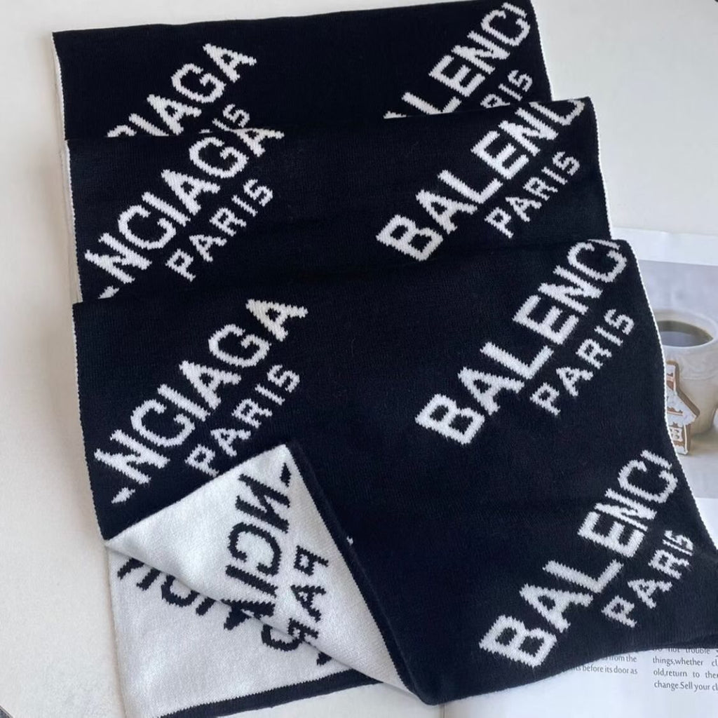 Balenciaga Black & White Knitted Scarf
