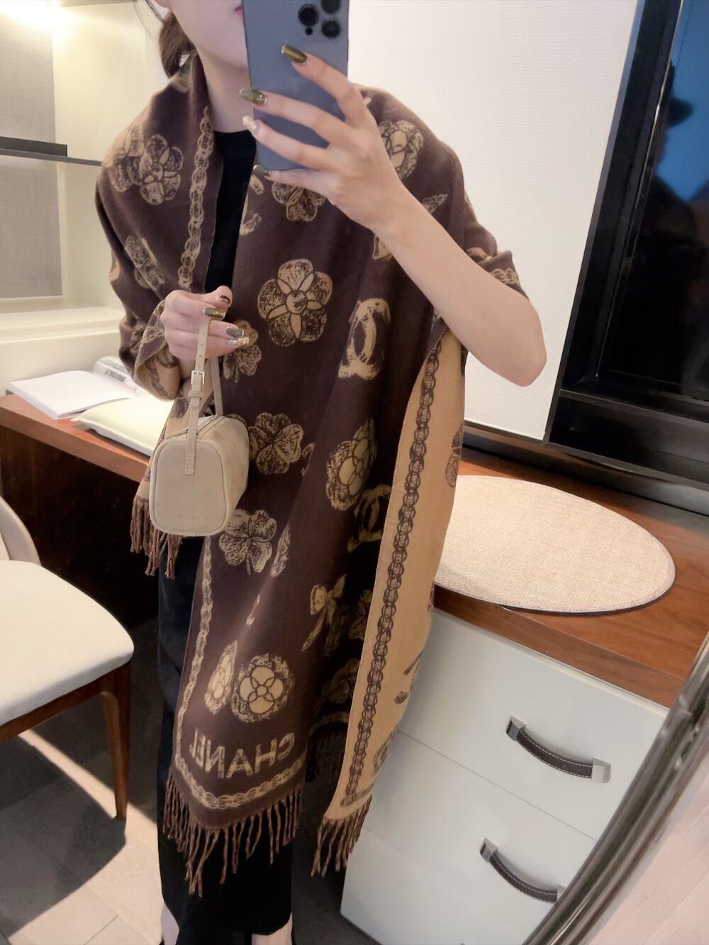 Chanel Fringed Patterned Scarf
