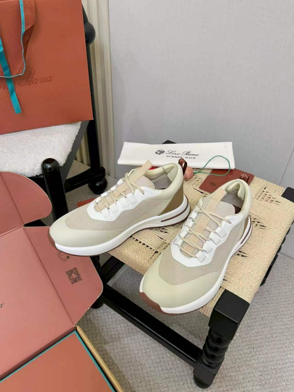 Loro Piana Cream and Beige Low-Top Sneakers