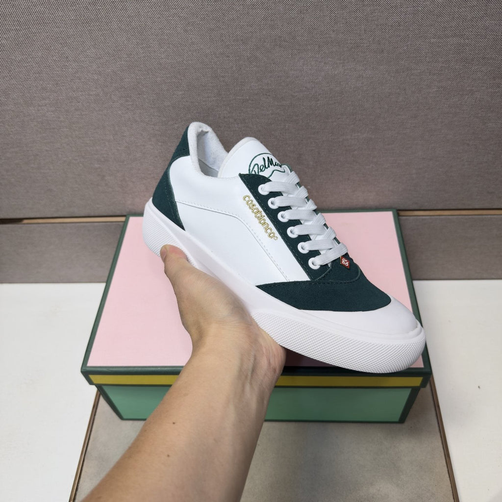 CASA BLANCA Men's White and Dark Green Sneakers