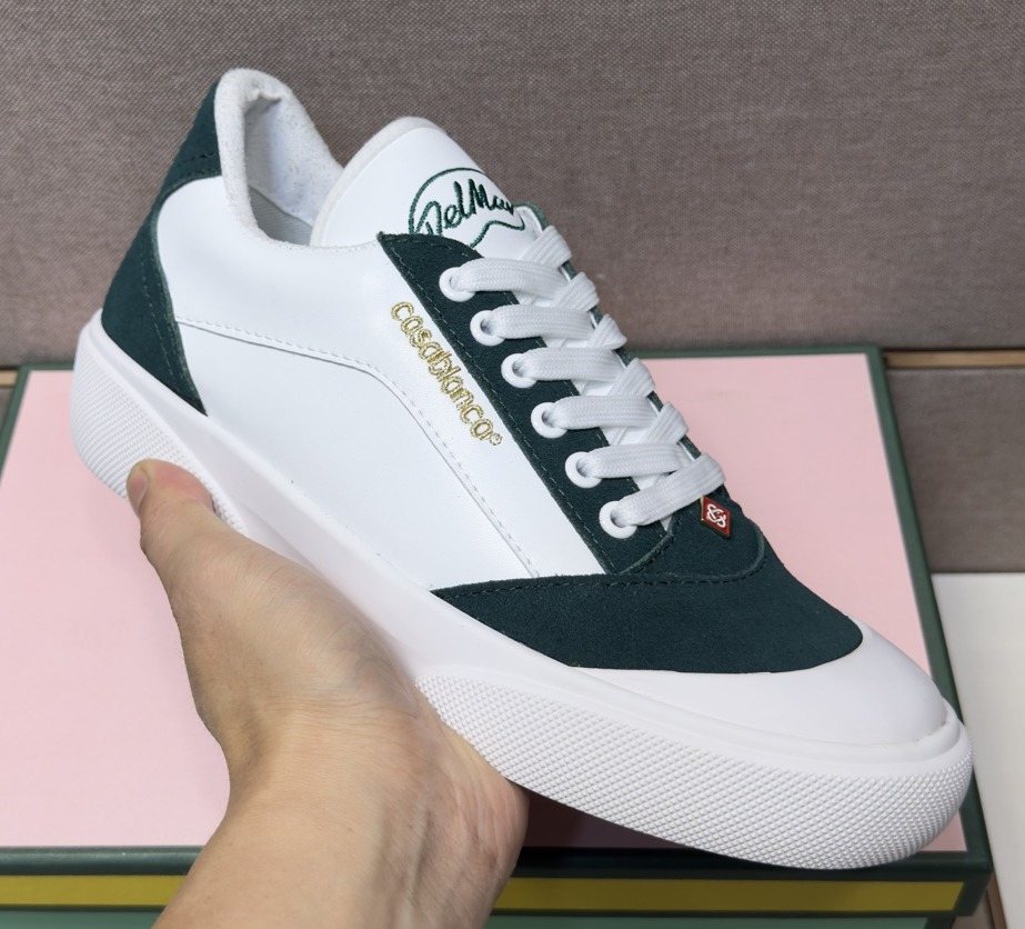 CASA BLANCA Men's White and Dark Green Sneakers