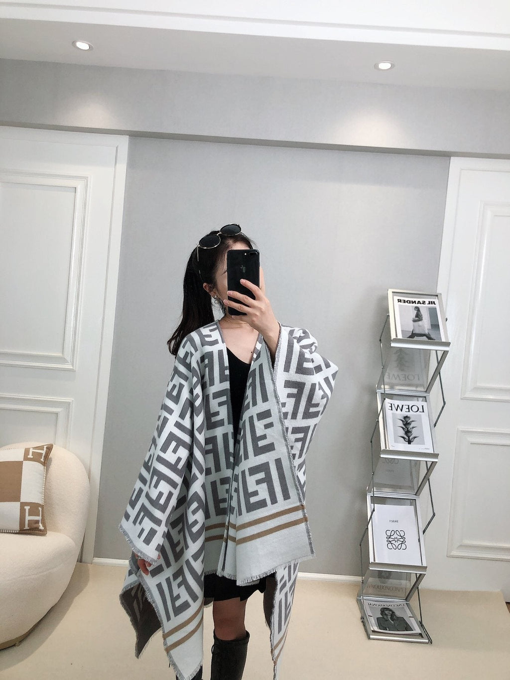 Fendi Geometric Trim Shawl