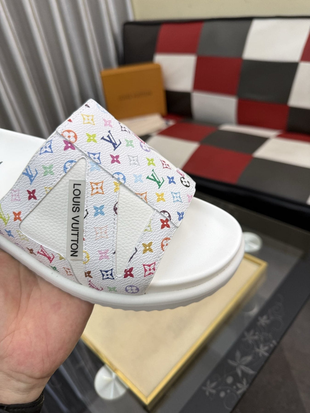 Louis Vuitton White Monogram Print Slide Sandals