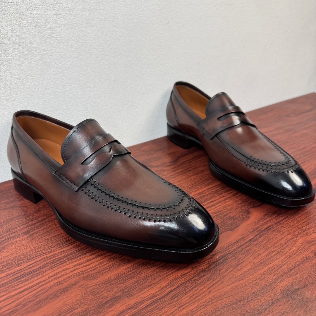 Berluti Men's Burnished Penny Loafers