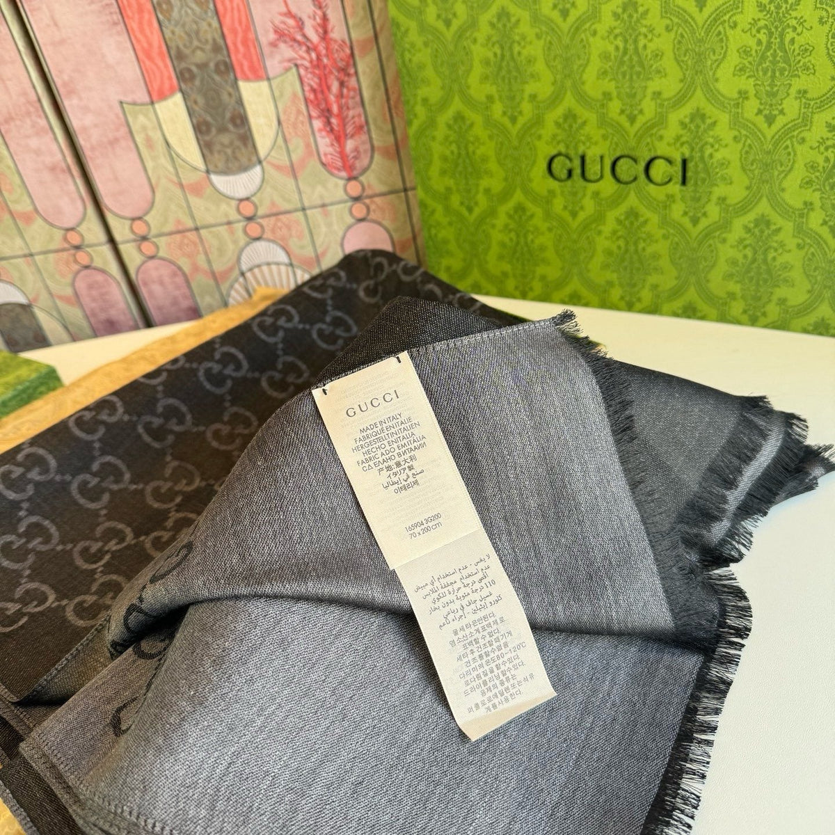 Gucci Reversible Monogram Fringe Scarf