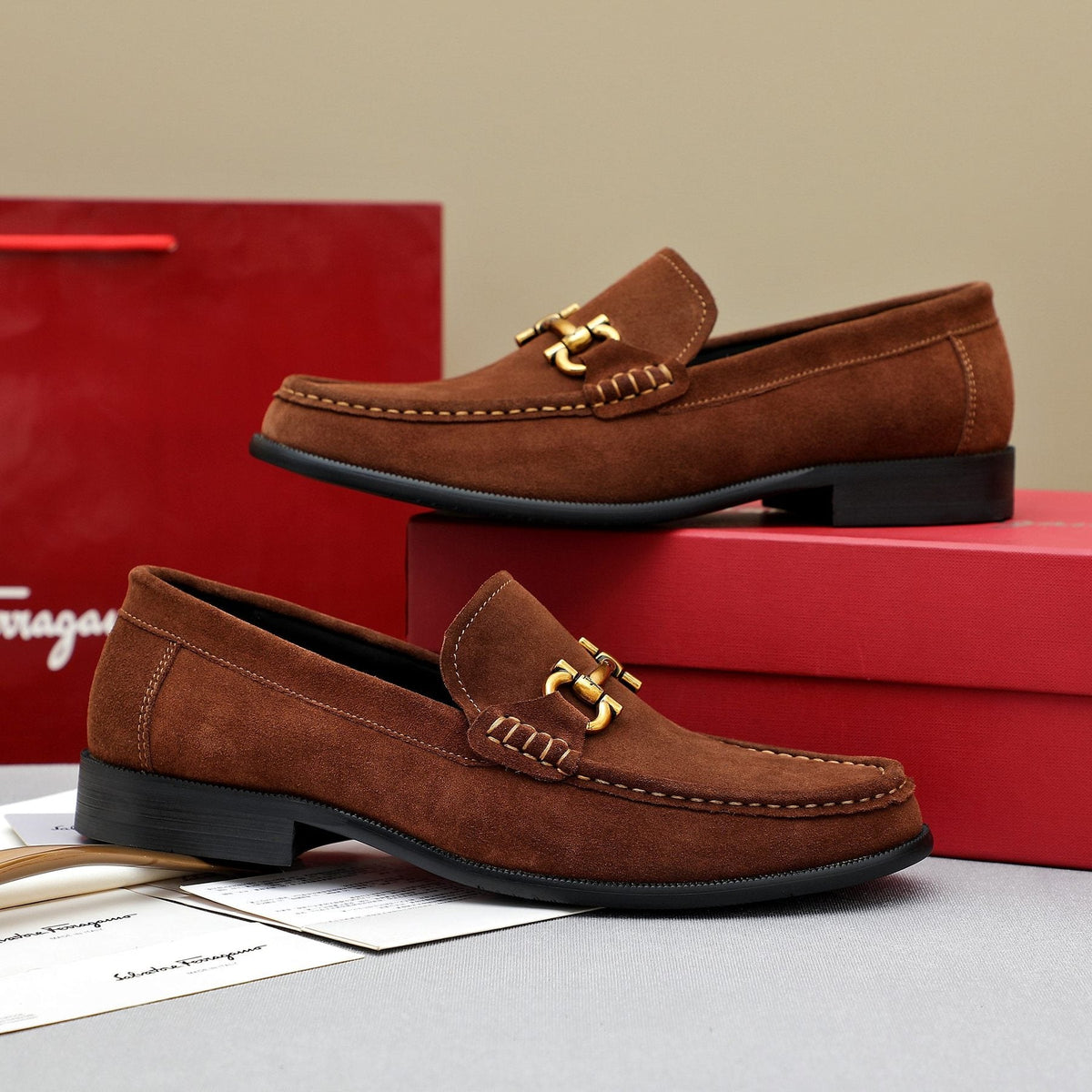 Ferragamo Suede Bit Loafers