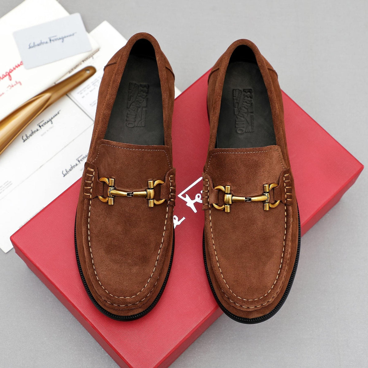 Ferragamo Suede Bit Loafers