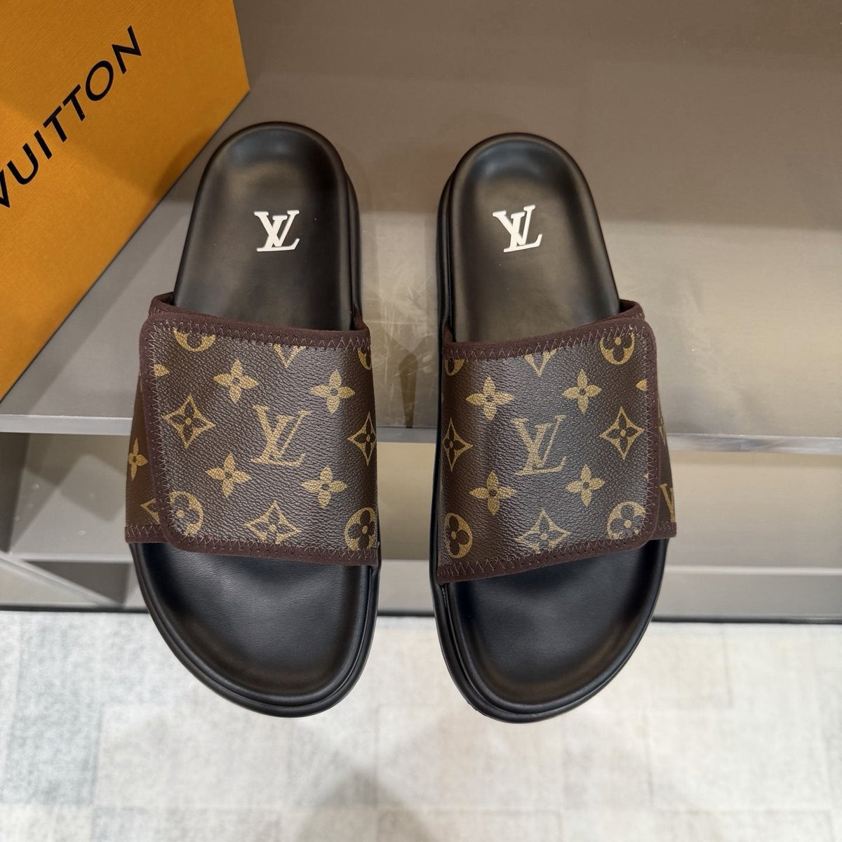 Louis Vuitton Monogram-Patterned Slide Sandals