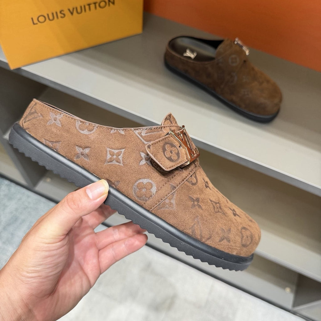 Louis Vuitton Embossed Buckle Slide Sandals