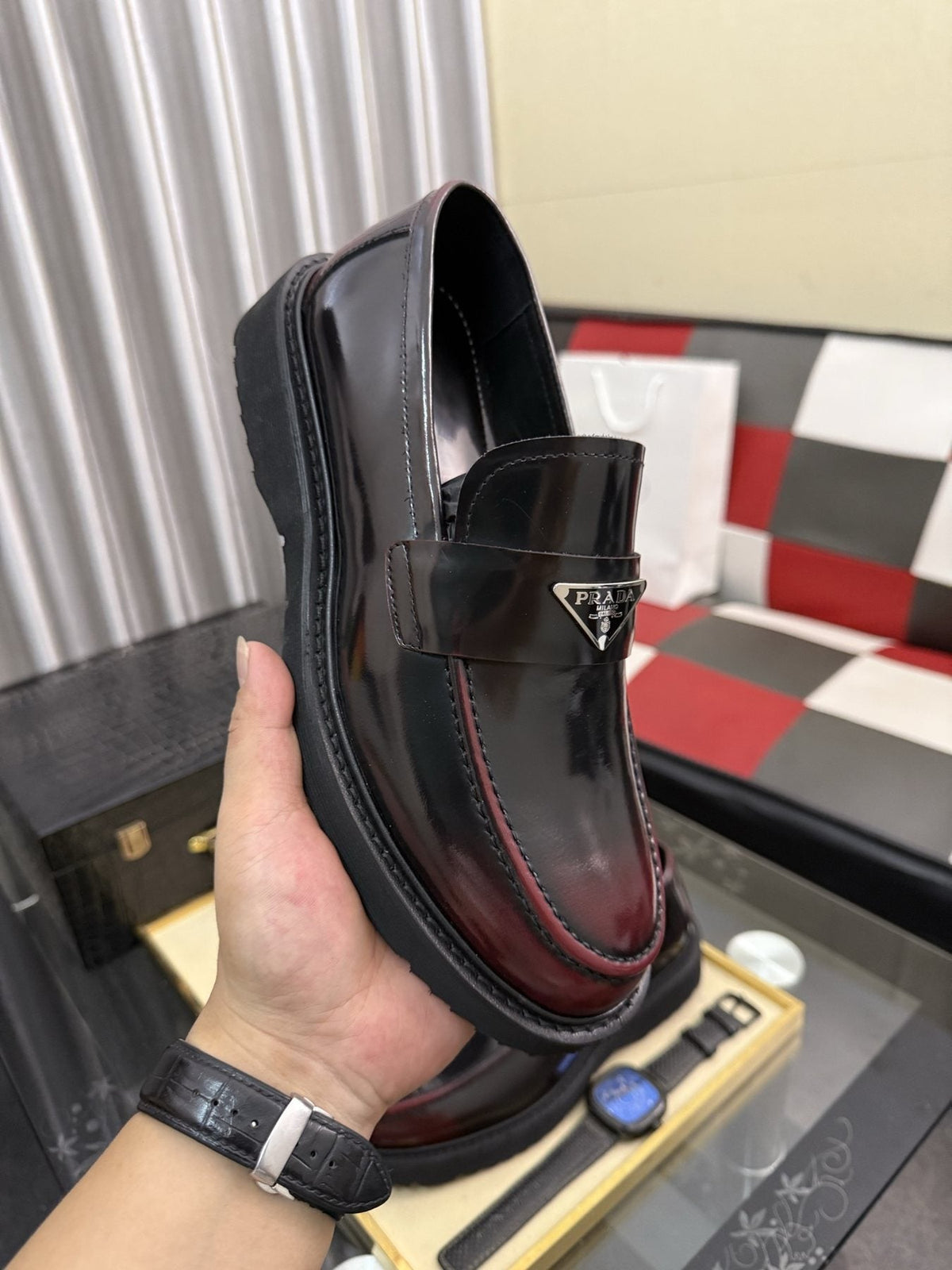 Prada Triangle Plaque Loafers