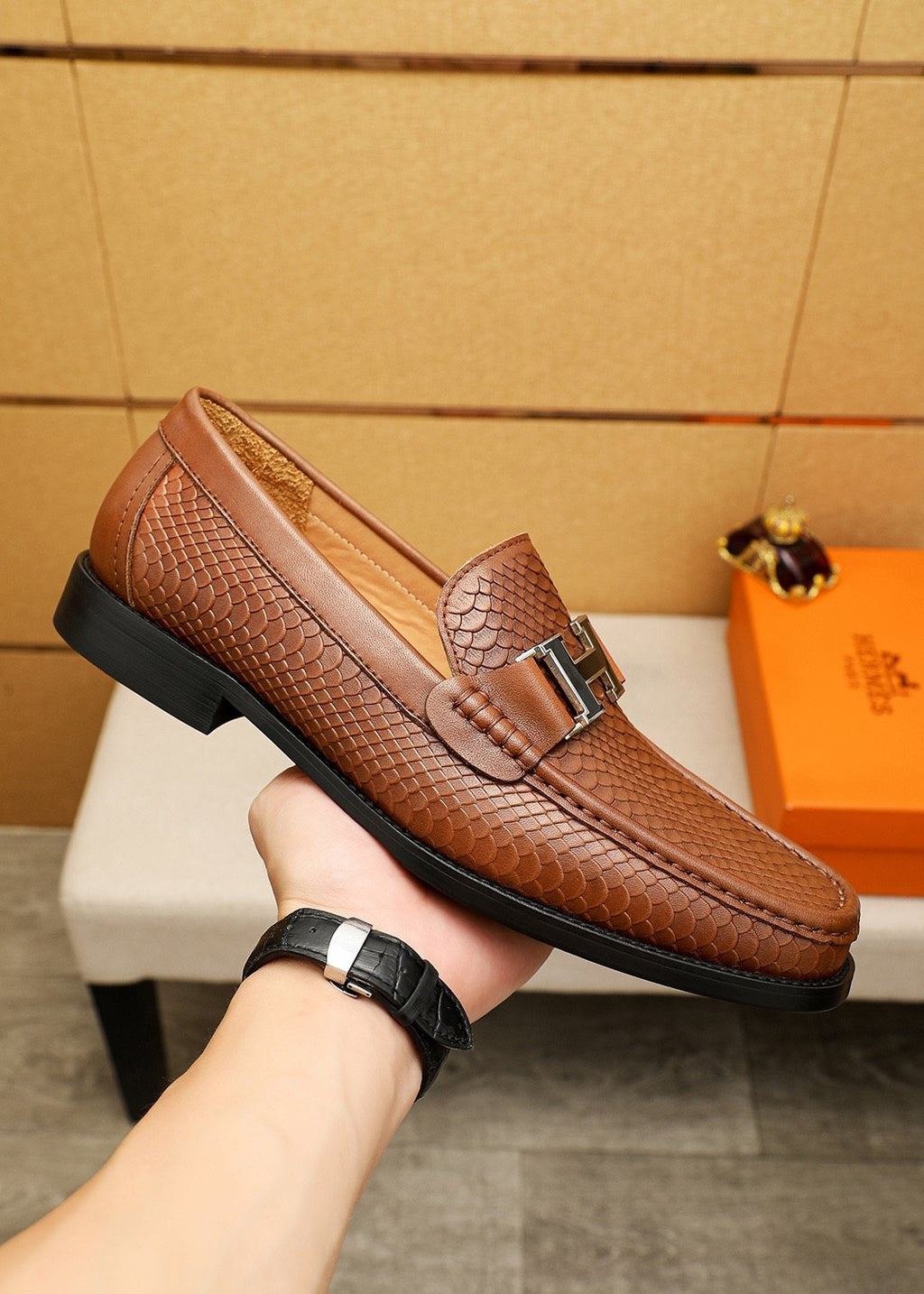 Hermès Textured Hardware Loafers