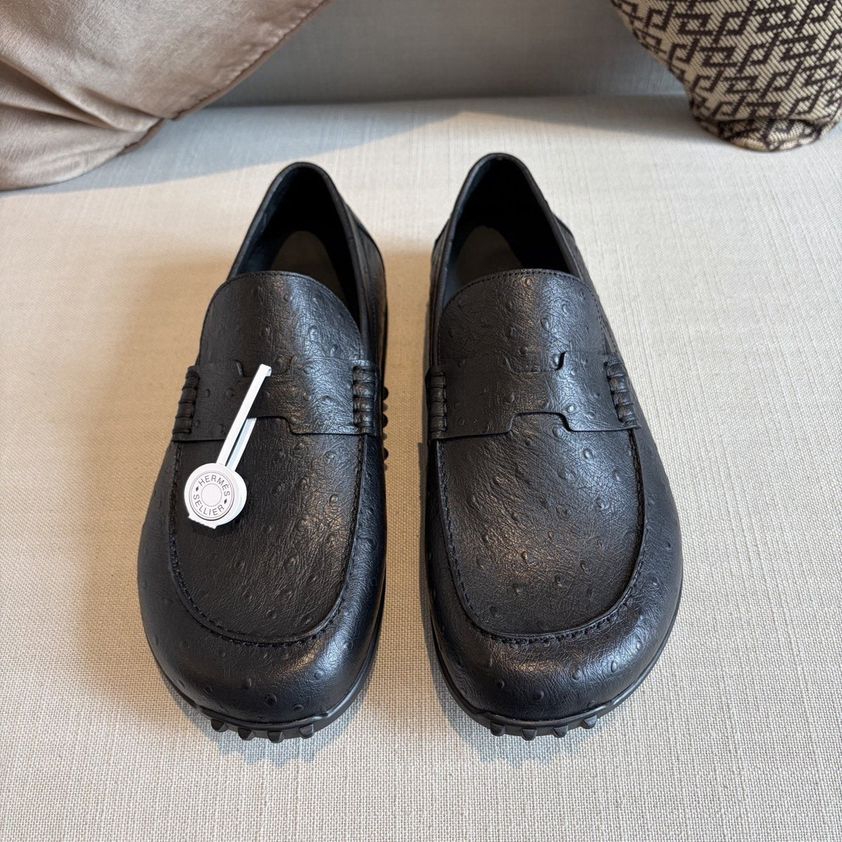 Hermès Textured Studded-Sole Loafers