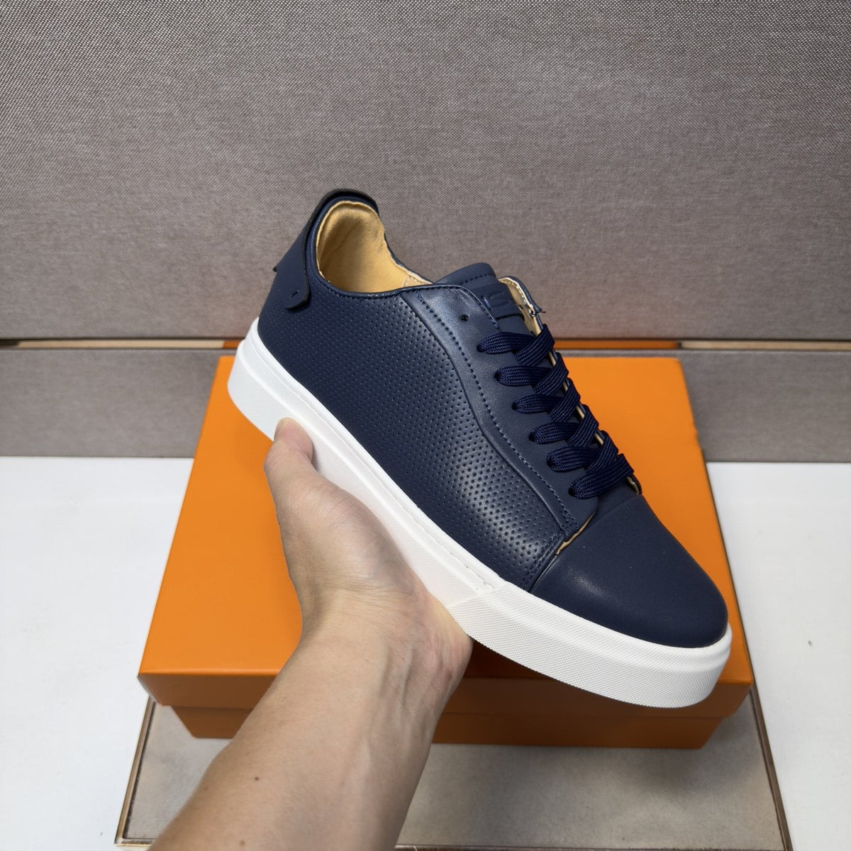 Santoni Navy Blue Low-Top Sneakers