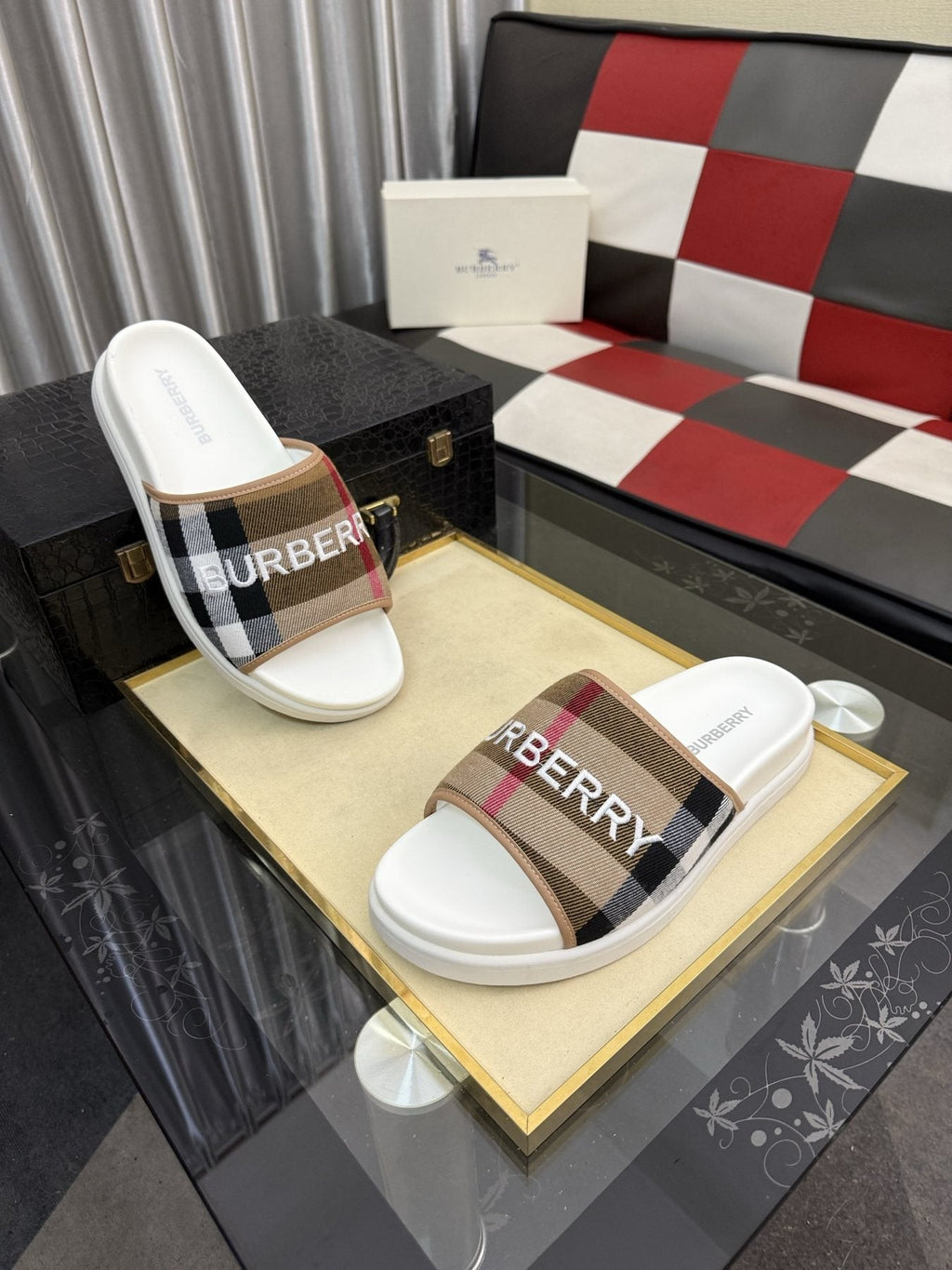 Burberry Check Logo Slide Sandals