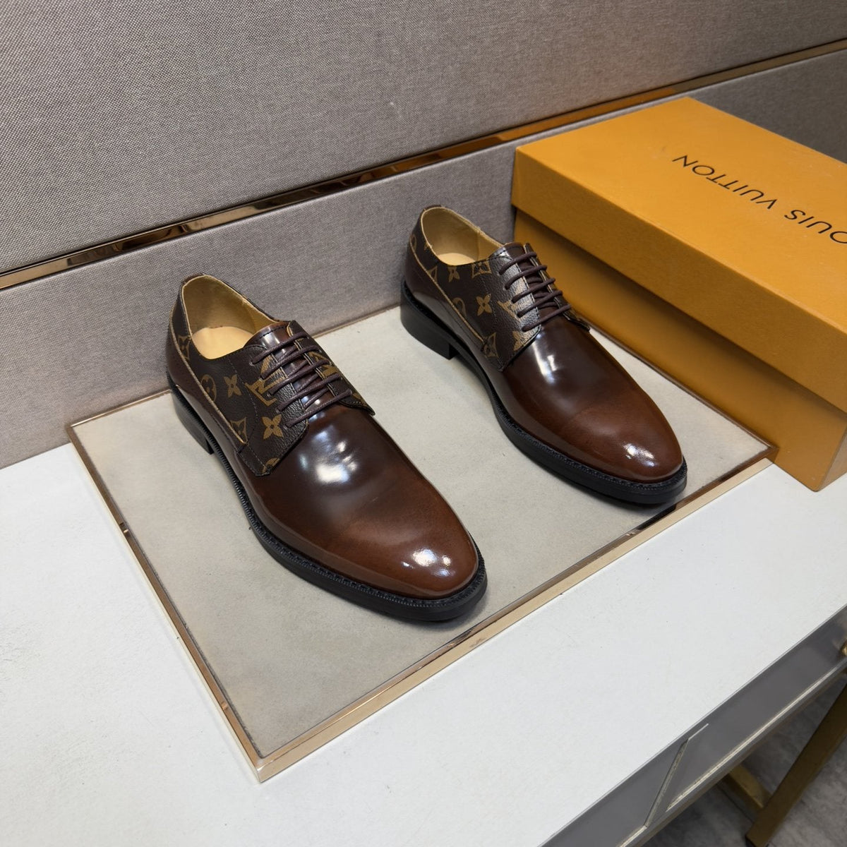 Louis Vuitton Patterned-Panel Lace-Up Dress Shoes