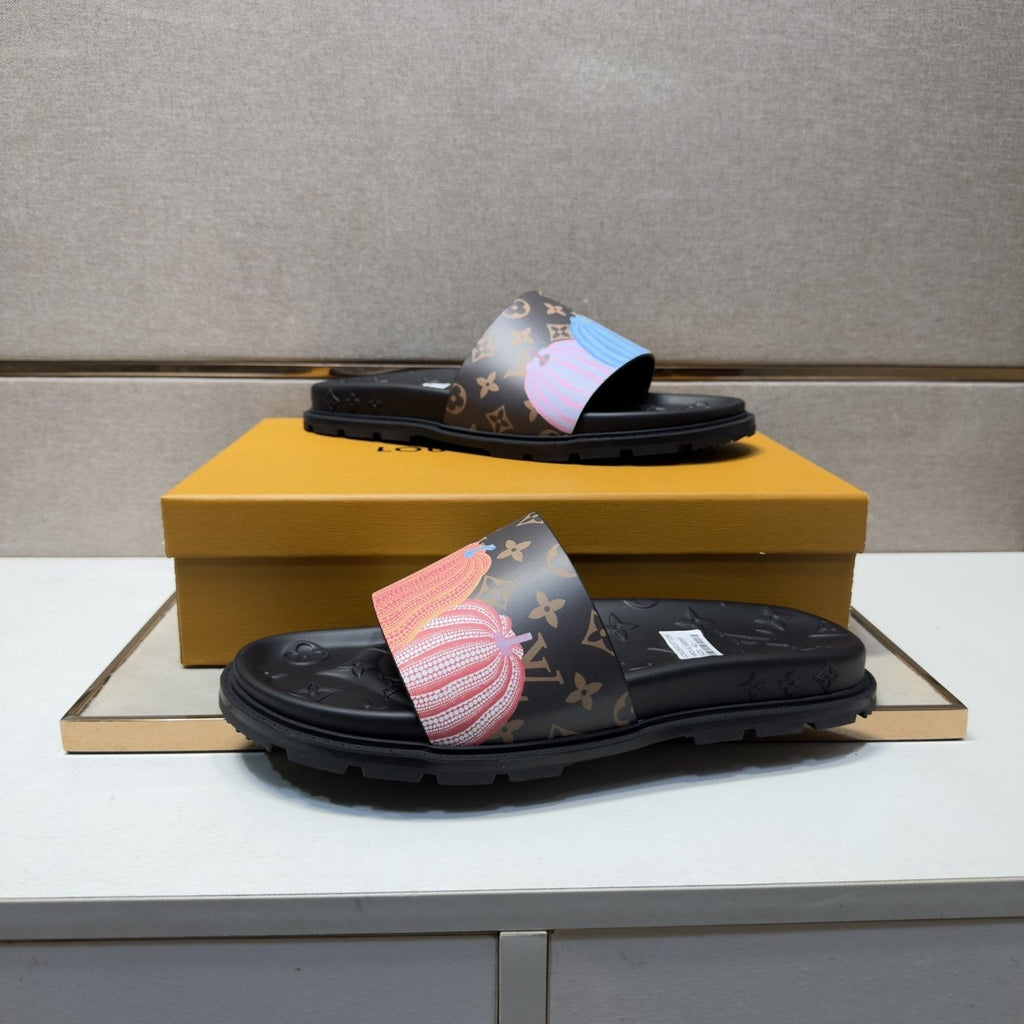 Louis Vuitton Pastel Multicolor Strap Slide Sandals