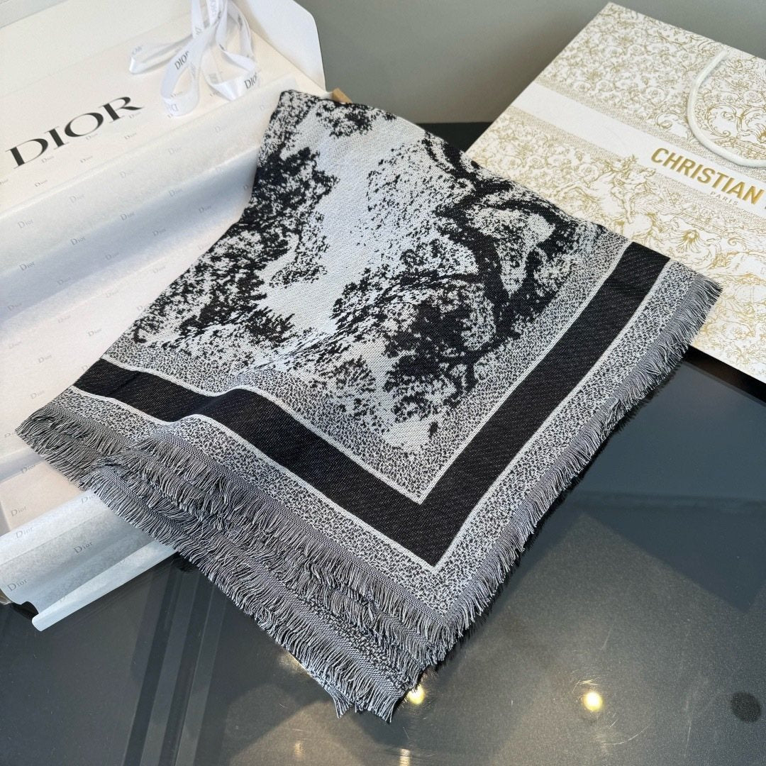Dior Fringed Animal Print Square Scarf