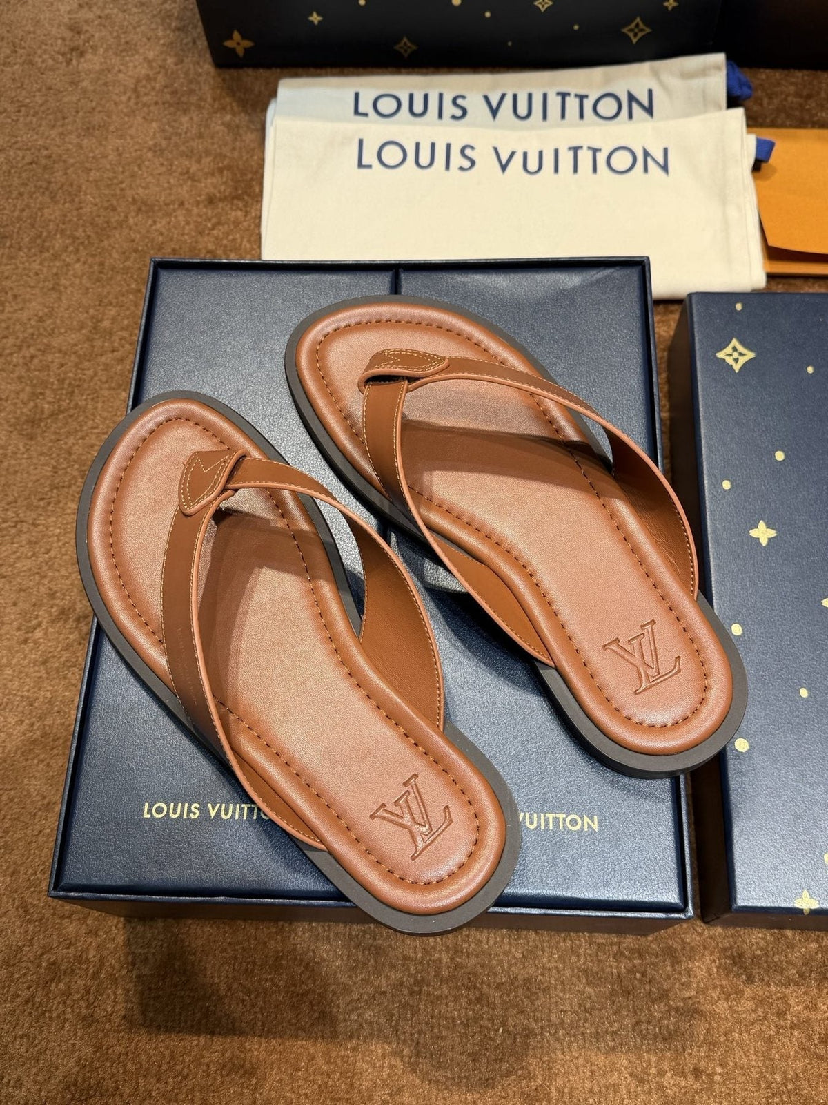 Louis Vuitton Tan Brown Thong Sandals