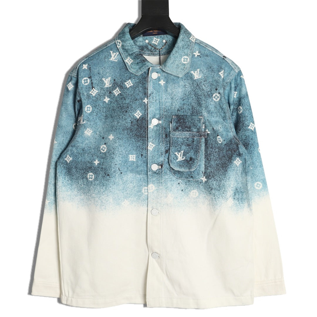 Louis Vuitton Galaxy-Style Monogram Gradient Denim Shirt Jacket - Blue and Cream