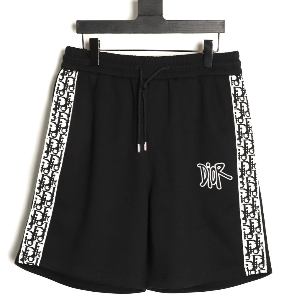 Dior Monogram-Style Side-Tape Shorts - Black